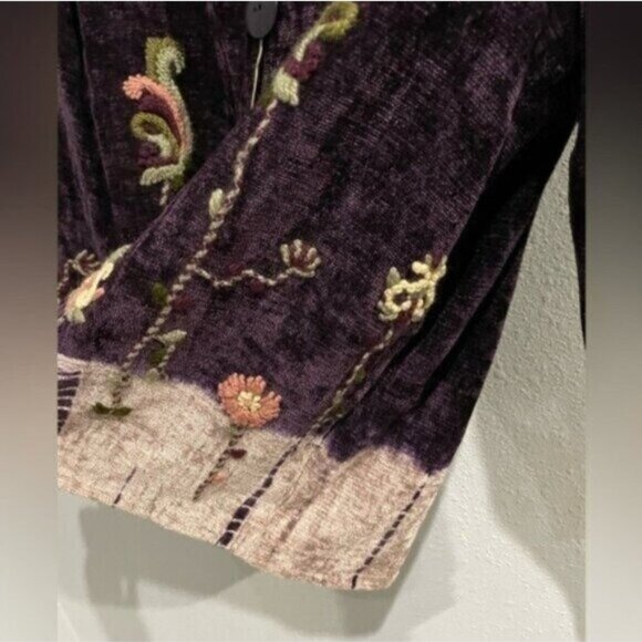 Vintage Boho Embroidered Velvet Jacket Sweater Eclectic Button Lined Colorful - Picture 4 of 8